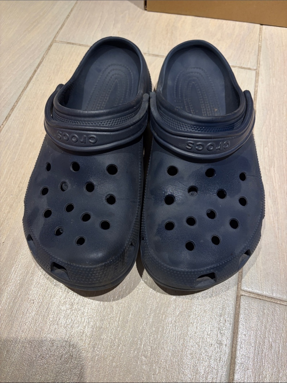 CROCS Navy Classic Clogs with Heel Strap